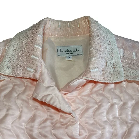 Vintage Christian Dior Quilted Satin Bed Jacket Romantic Coquette Regency - Picture 6 of 13